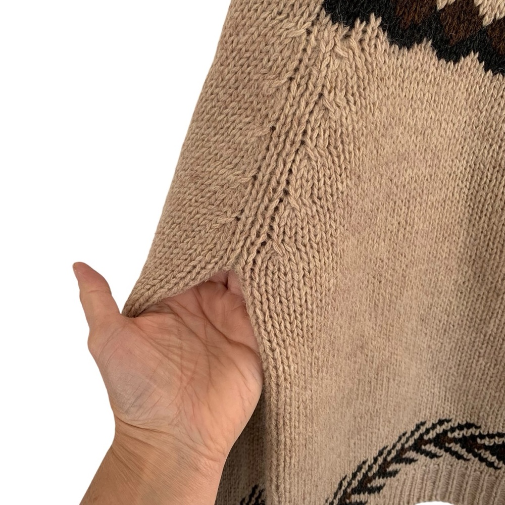 Y2K Free People Tan & Black Wool Blend Fair Isle Yoke Oversized Crewneck Sweater - Picture 4 of 8